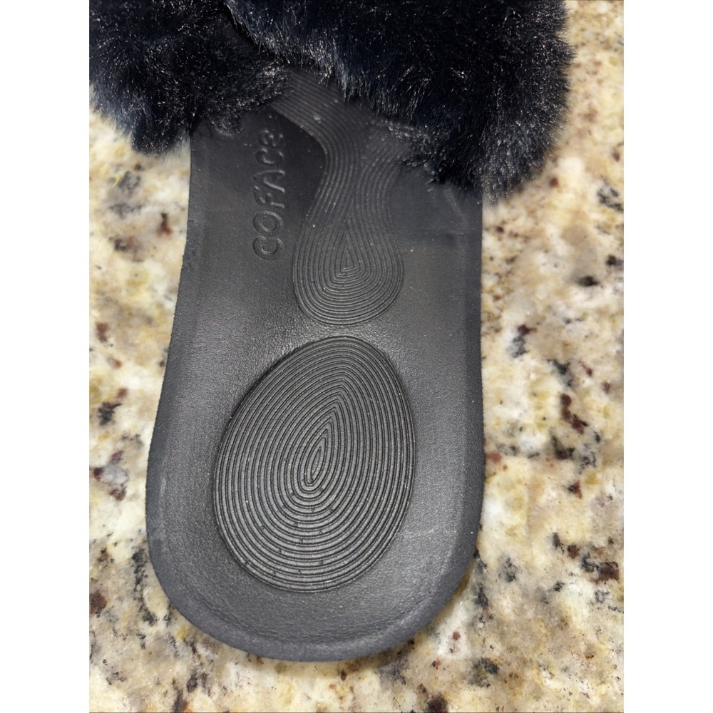 CoFace Women's Black Fur Slipper Sandals with Rubber Soles Size 7. 3703 - Picture 4 of 5